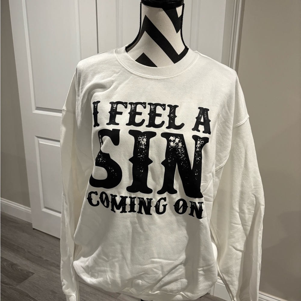 White Graphic Sweatshirt with Black Text
